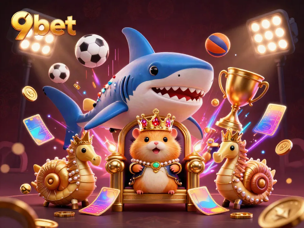 Bet on a winning adventure with 9bet in a vibrant 3D casino illustration.
