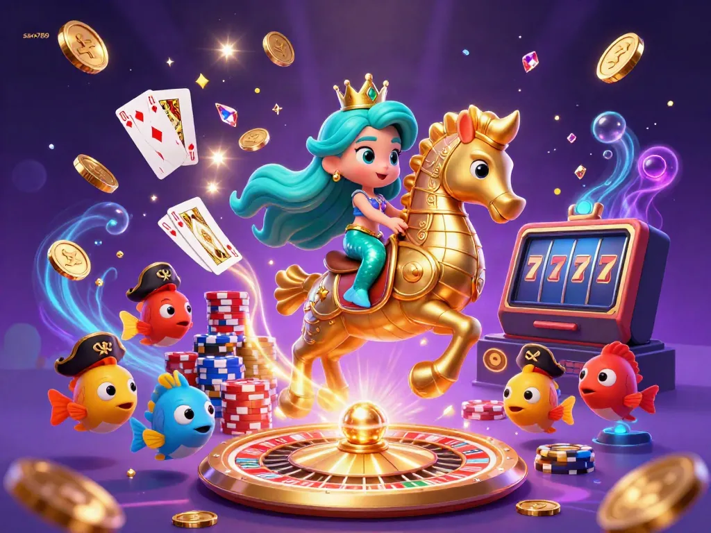 Splash into excitement with sao789's vibrant mermaid and golden seahorse winning at casino games.