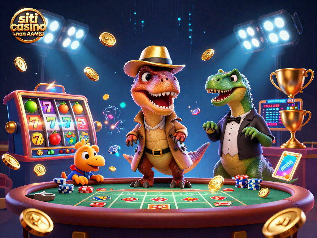 Gira le slot ai siti casino non AAMS mentre il velociraptor conta le carte.