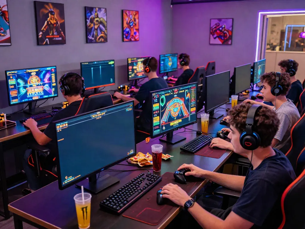 Engaging online gaming scene with diverse players enjoying ku88 casino games in a vibrant lounge.