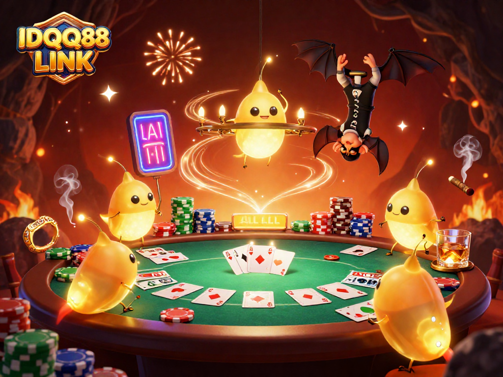 Experience IDQQ88 LINK in a vibrant cave casino illuminated by glowworms and a bat dealer.