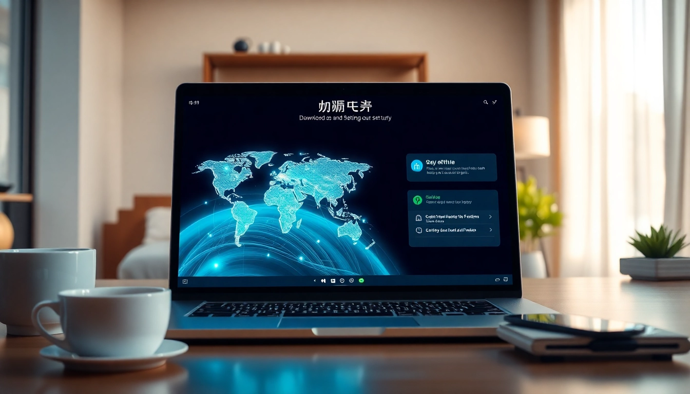 快连下载 interface displayed on a laptop in a modern workspace, symbolizing secure network connections.
