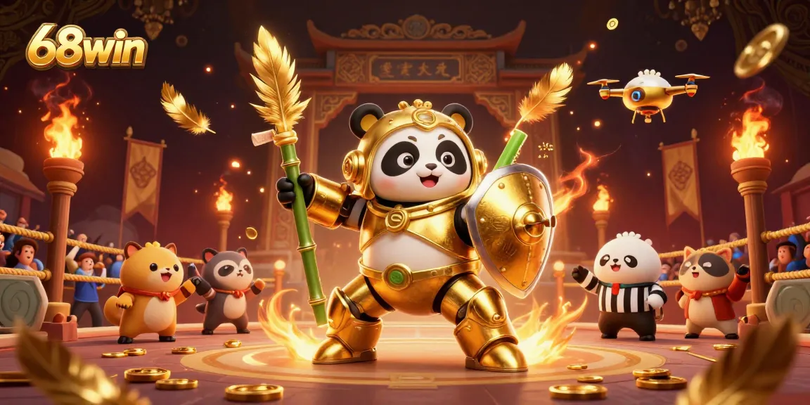 Engage with thrilling action at 68win as the golden panda battles for rewards in a vibrant arena.