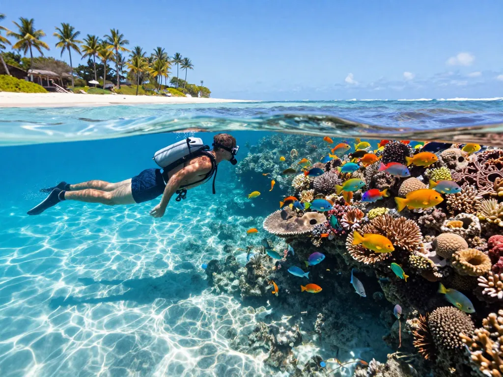Vibrant underwater scene of snorkeling in Australia showcasing the Great Barrier Reef.
