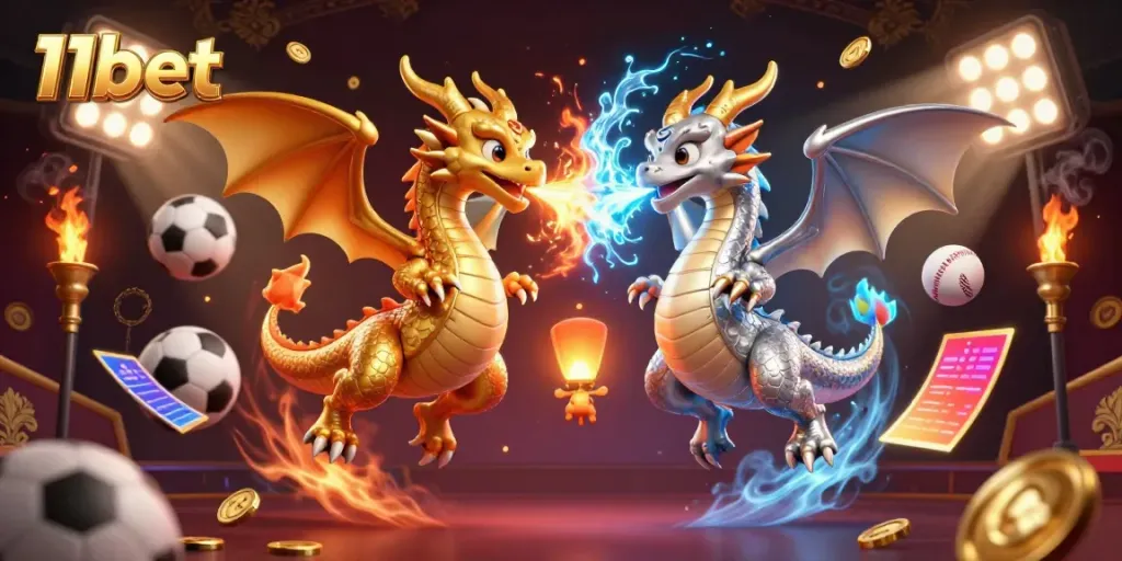 Engage with 11bet's thrilling world through dynamic 3D dragons and sports elements in an enchanting atmosphere.