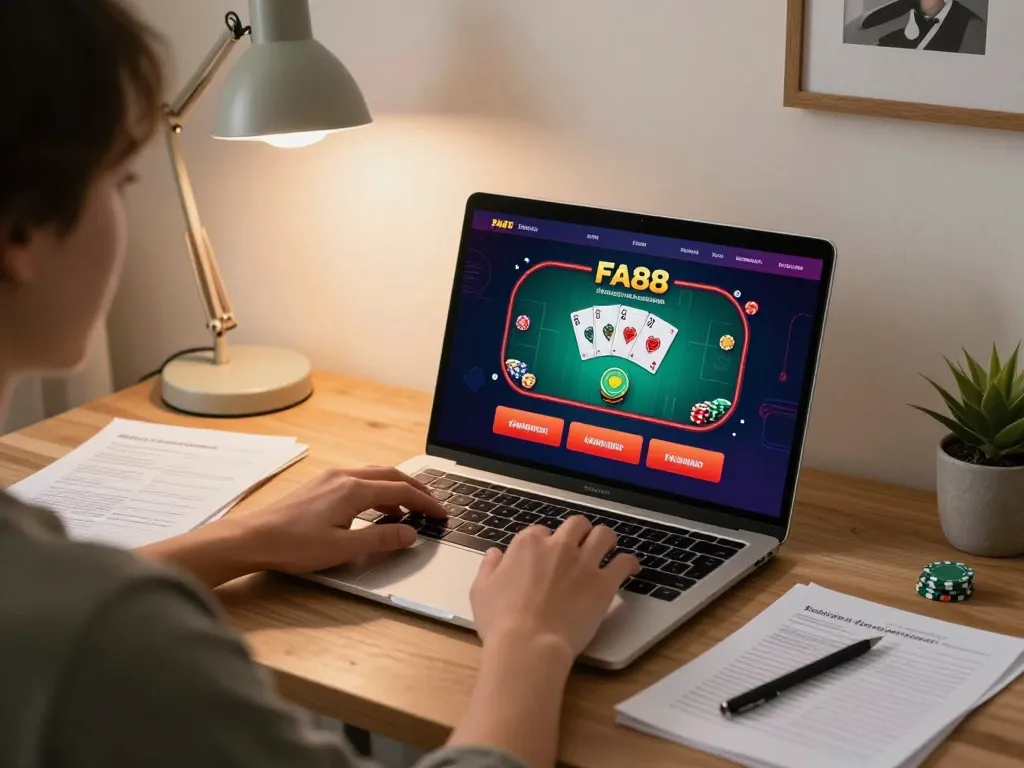 FA88 online poker platform displaying strategies and gameplay in a cozy setup.