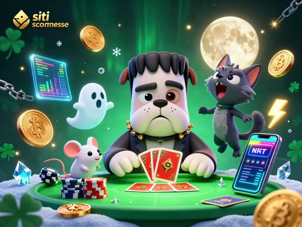 Scommetti nei siti scommesse con un bulldog Frankenstein che distribuisce carte e interagisce nel gioco.