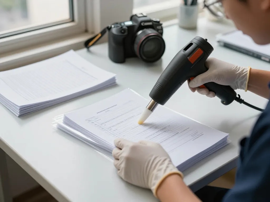 Bóc ép plastic tại hà nội: expert technician using advanced techniques to safely remove plastic from important documents.