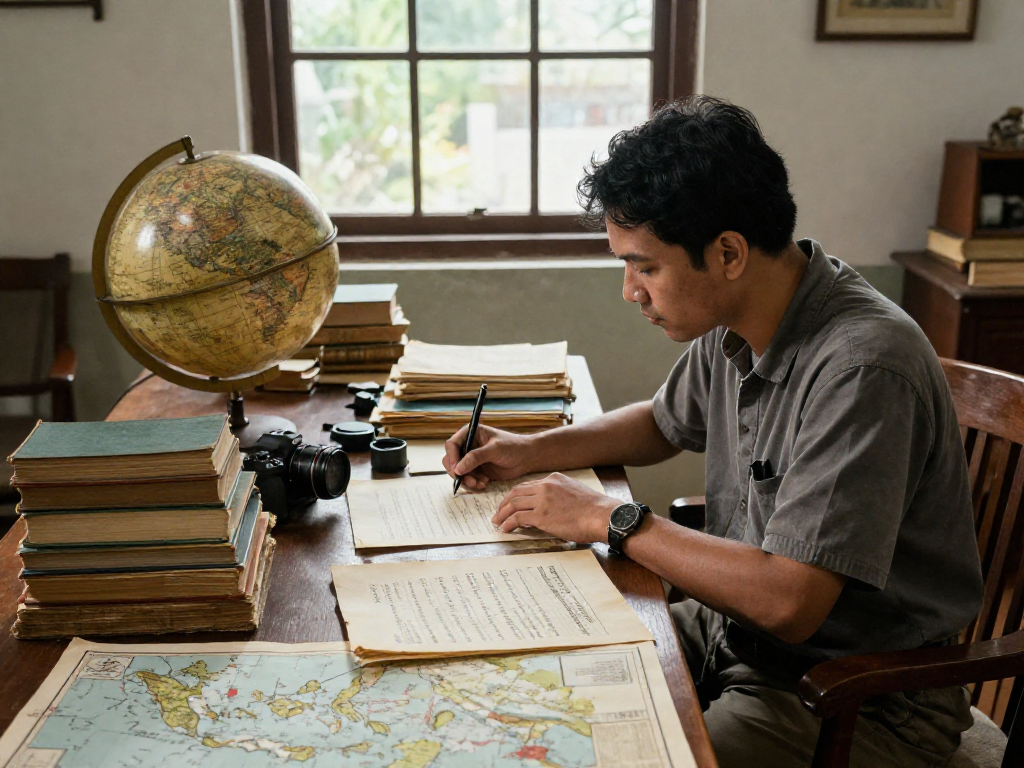 Researcher exploring historical documents at https://rokok88.nl about the Dutch-Indonesian war.