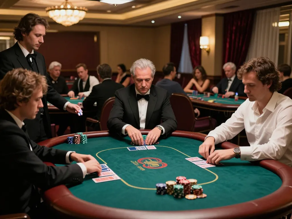 79king players engaging in an intense poker tournament, showcasing strategic gameplay and a luxurious casino atmosphere