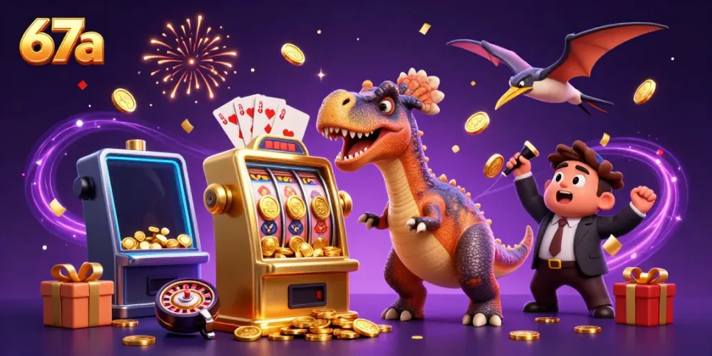 Experience the thrill of 67a as the pachycephalosaurus hits the jackpot, surrounded by confetti and excitement.