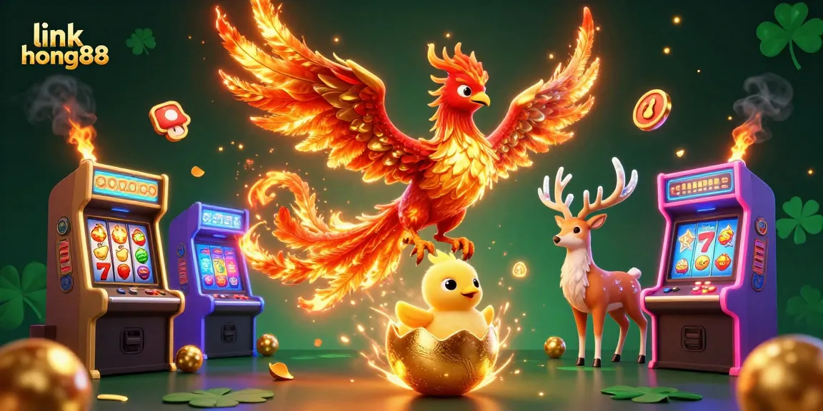 Spin the reels of excitement with link hong88 as vibrant phoenix characters soar amidst colorful gaming elements.