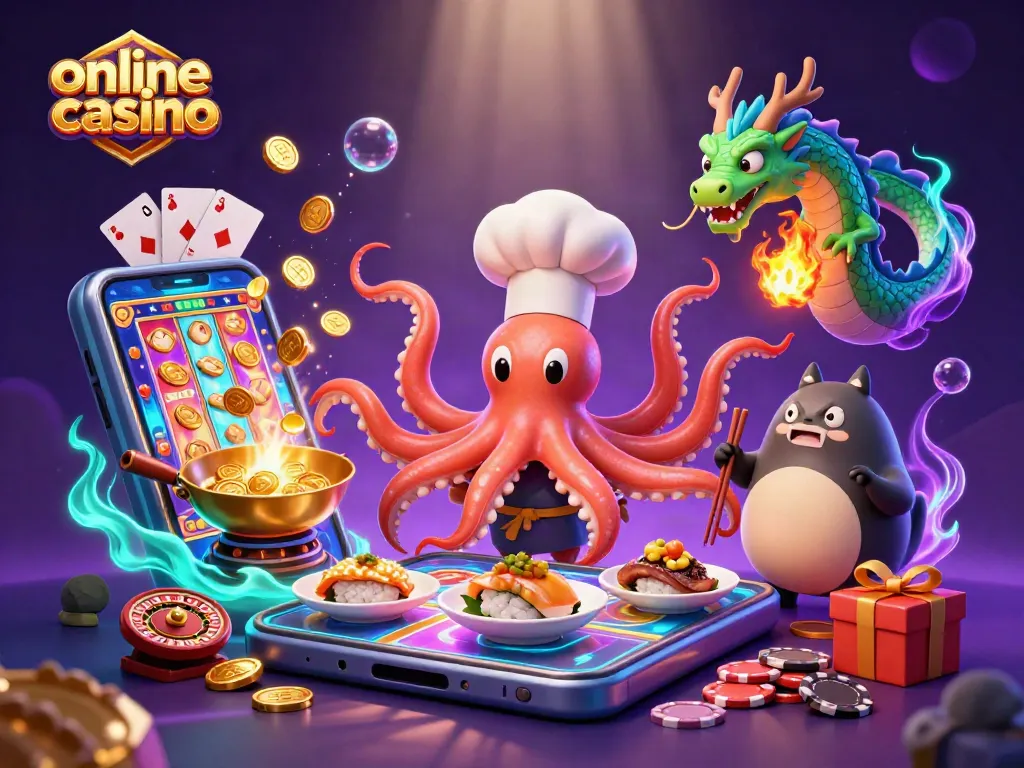 Disfruta de un emocionante casino online con un pulpo chef y un dragón mientras juegas.