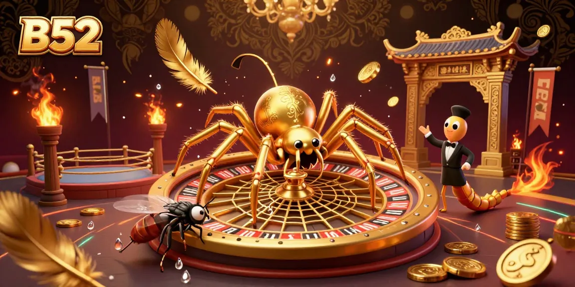 Engage with the thrilling B52 casino atmosphere in this vibrant illustration depicting a golden spider roulette web.
