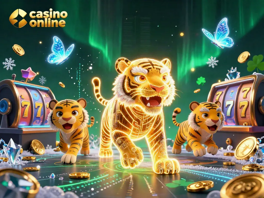Sumérgete en la energía de un casino online con el tigre dorado y elementos dinámicos.