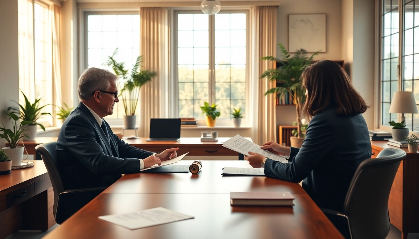 Engaging estate planning consultation session highlighting professionals and clients discussing documents.