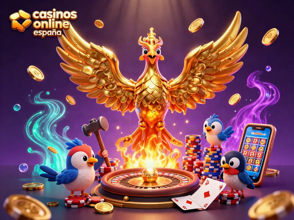 Juega en los casinos online España mientras disfrutas de la acción de una ilustración 3D llena de elementos de juego.