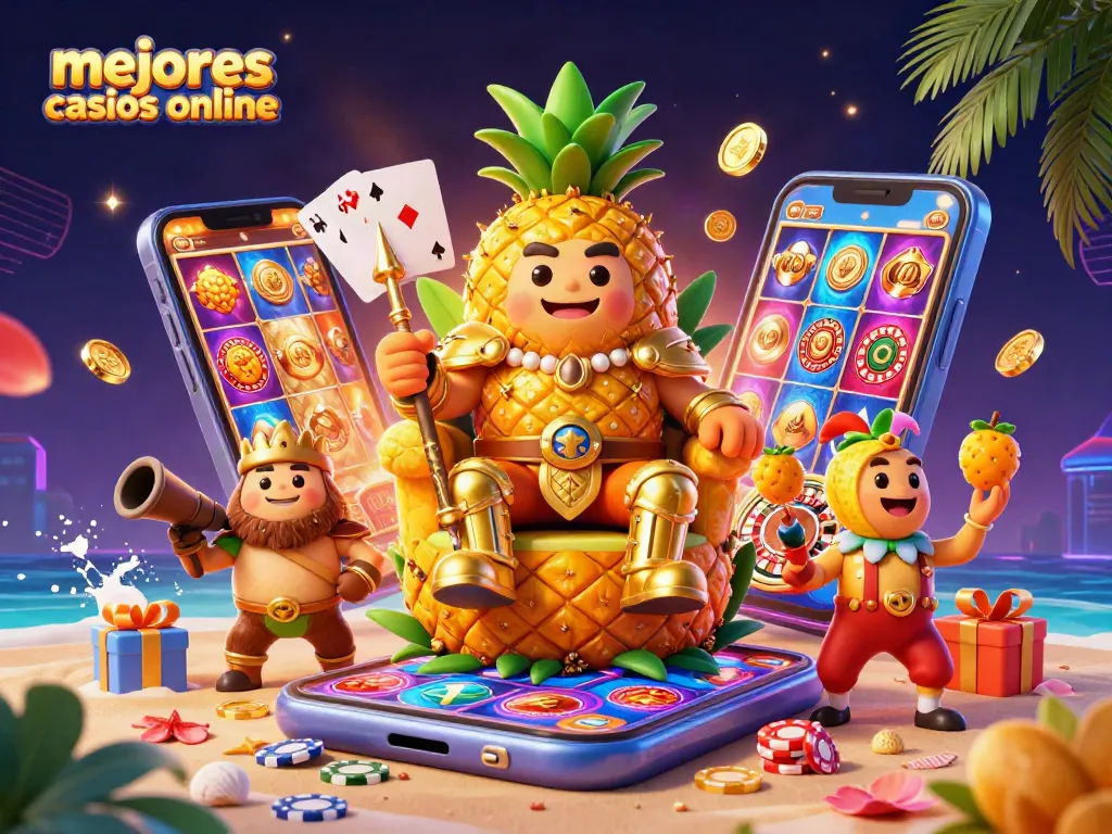 Juega en los mejores casinos online mientras disfrutas de una colorida escena de casino llena de acción.