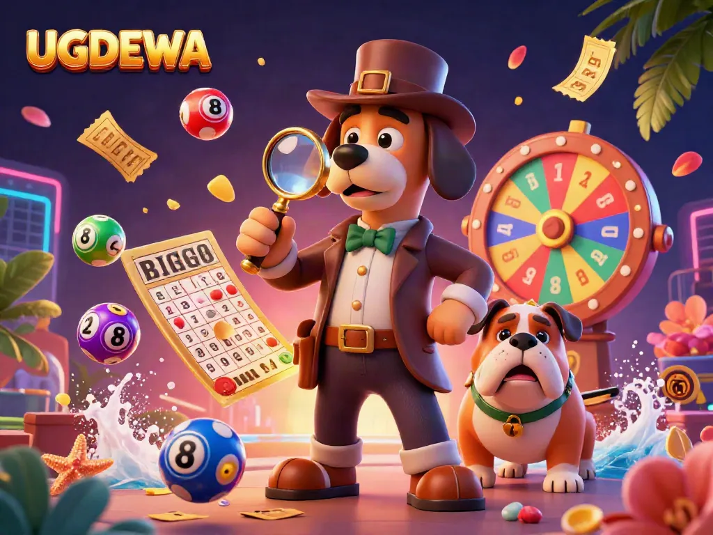 Engage with UGDEWA as a detective explores vibrant casino elements in a thrilling scene.