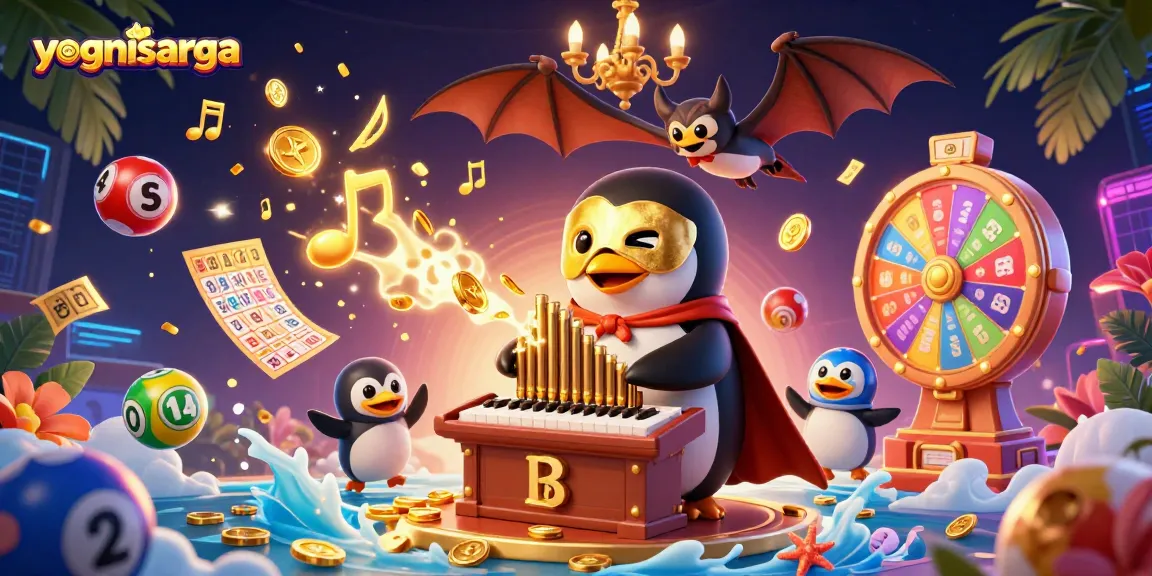 Join the fun at yognisarga as the phantom opera penguin entertains with golden coins!