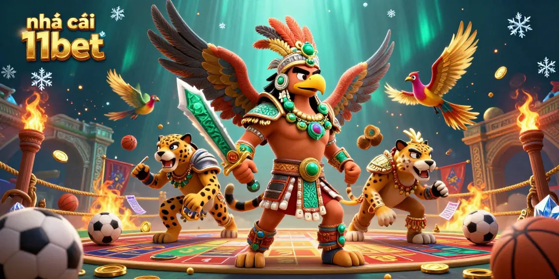 Bet with nhà cái 11bet in a vibrant sports betting arena featuring dynamic 3D characters.