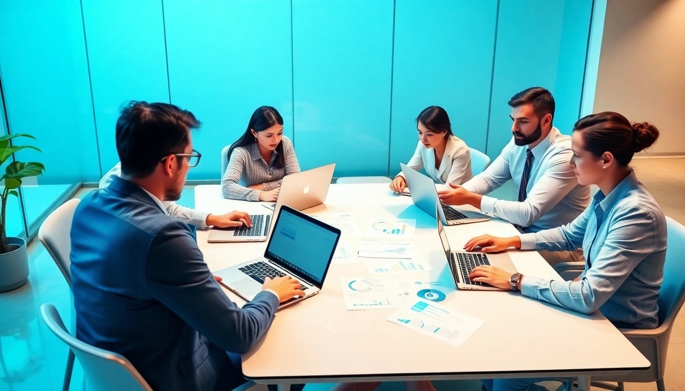 Team collaborating on effective hubspot marketing email strategies in a bright office.