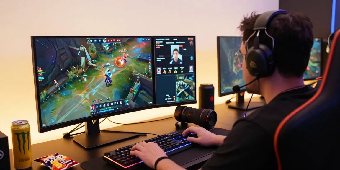 Engaged gamer competing in Overwatch 2 Cheat match with strategized setup.