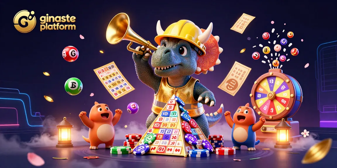 Exciting scene celebrating the ginaste platform with dynamic lottery elements and cheerful characters.