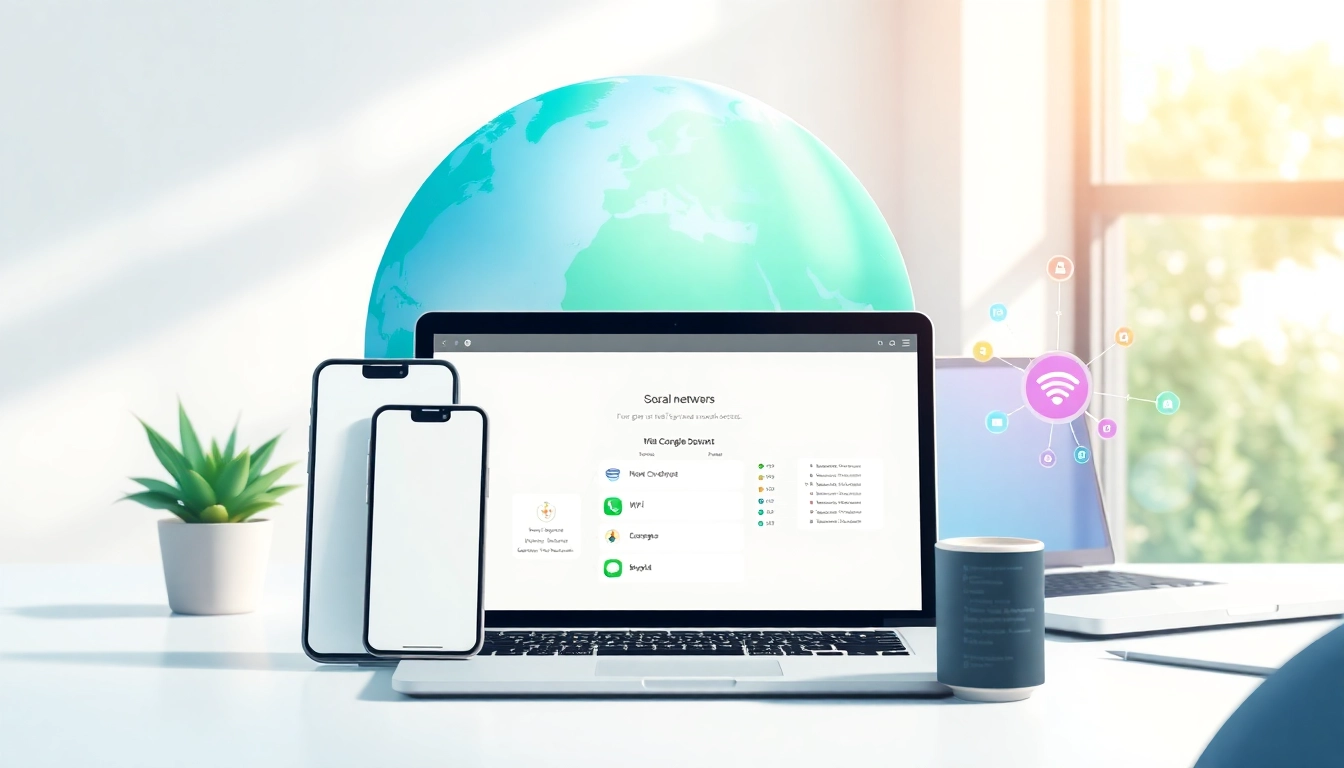 快连下载 app displayed on multiple devices, showcasing global network connectivity and user-friendly design.