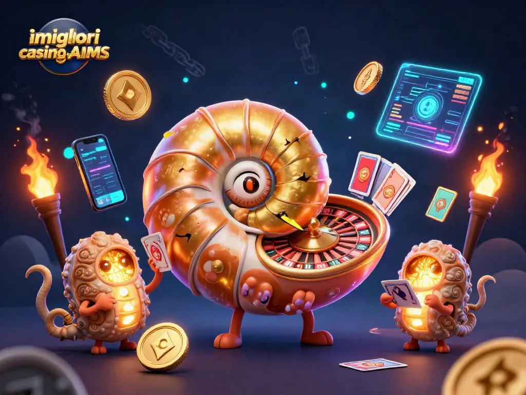Scopri i migliori casino non AAMS con un'illustrazione 3D di un nautilus gigante e monete di criptovaluta