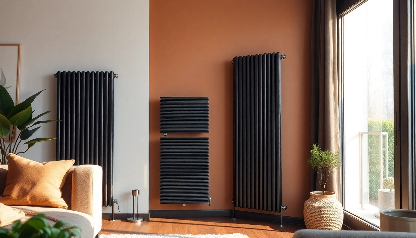 Heizkörper kaufen: Elegante Heizkörper in einem modernen Wohnzimmer präsentieren.