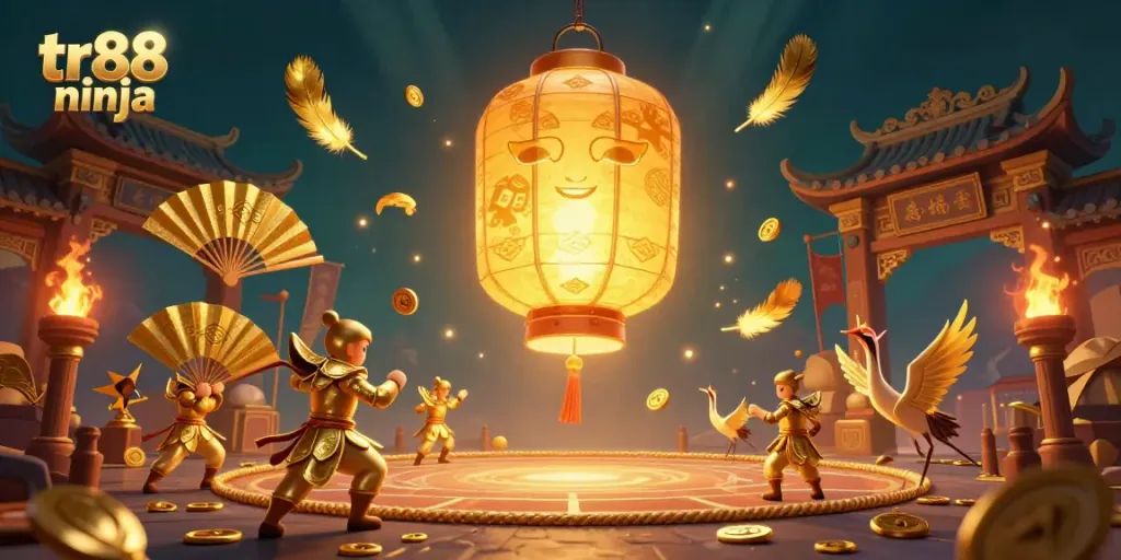 Experience the thrill of the night market casino with tr88 ninja's vibrant golden lantern spirit and warrior companions.