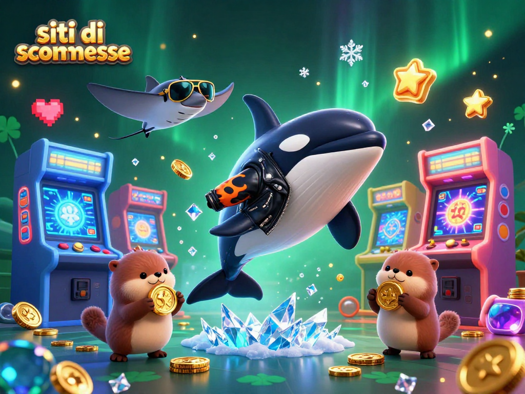 Gioca nei migliori siti di scommesse con questa vivace scena 3D di animali marini e giochi d'azzardo.