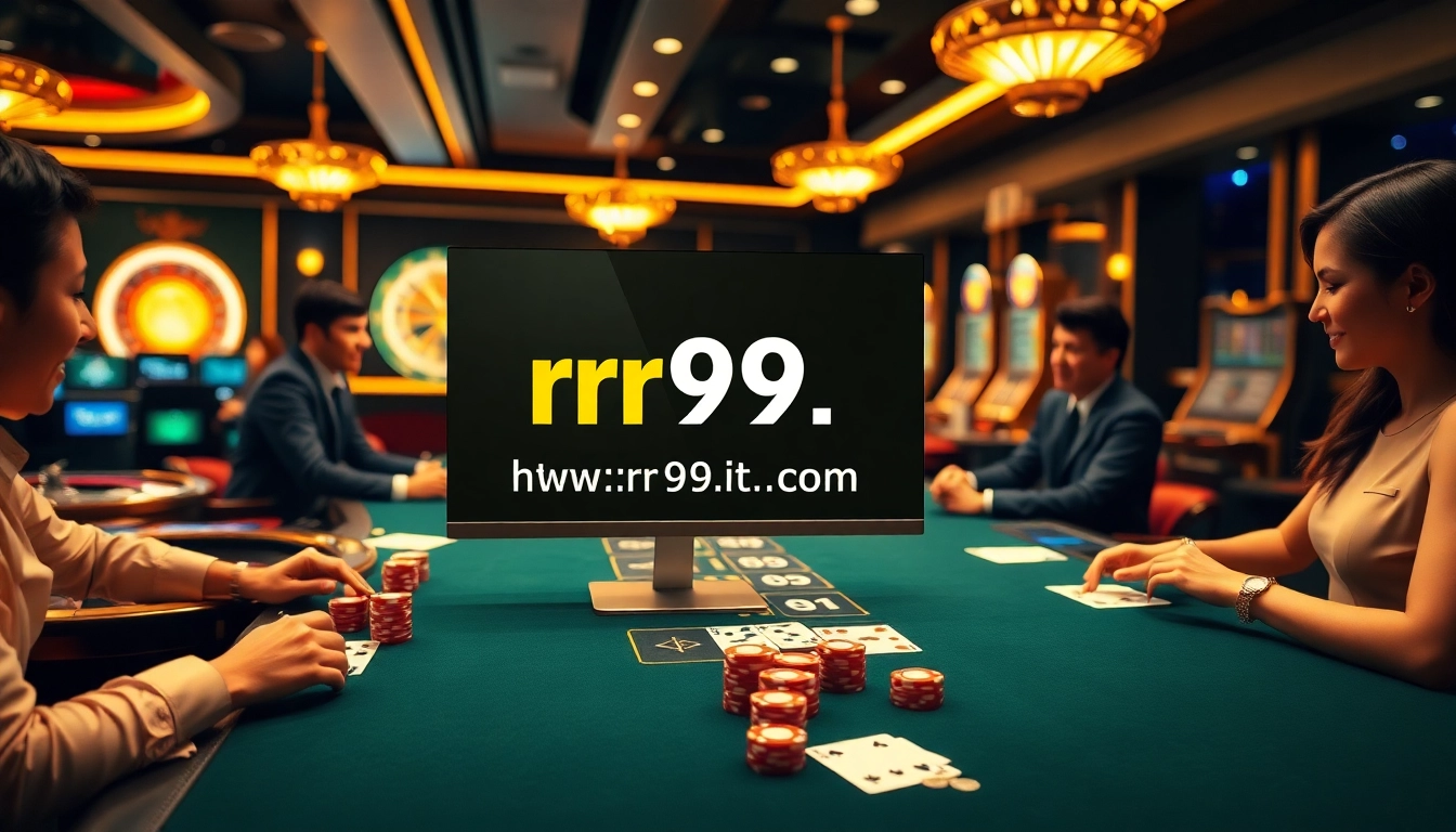 Engage in thrilling gameplay at https://rr99.it.com/ with poker chips and dealers in a luxurious casino setting.