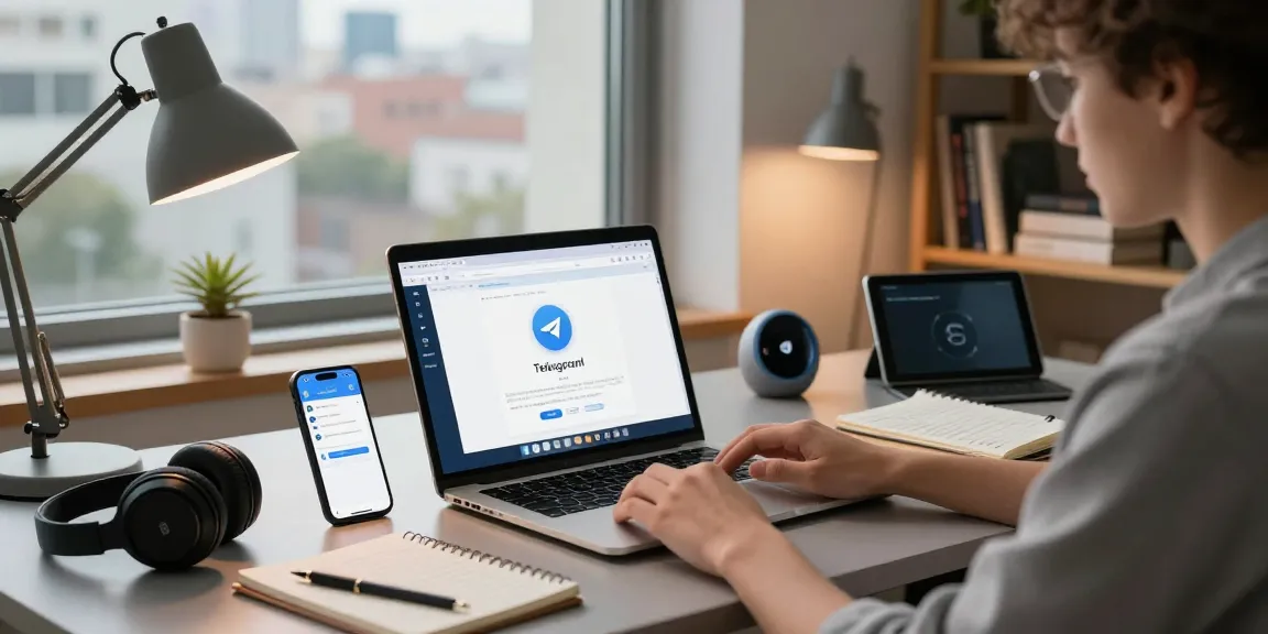 User utilizing the Telegram Web Version in a modern workspace, showcasing productivity tools and digital communication.