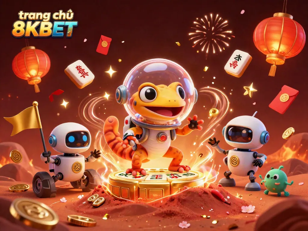 Experience the excitement of trang chủ 8KBET with a colorful alien casino adventure illustration.