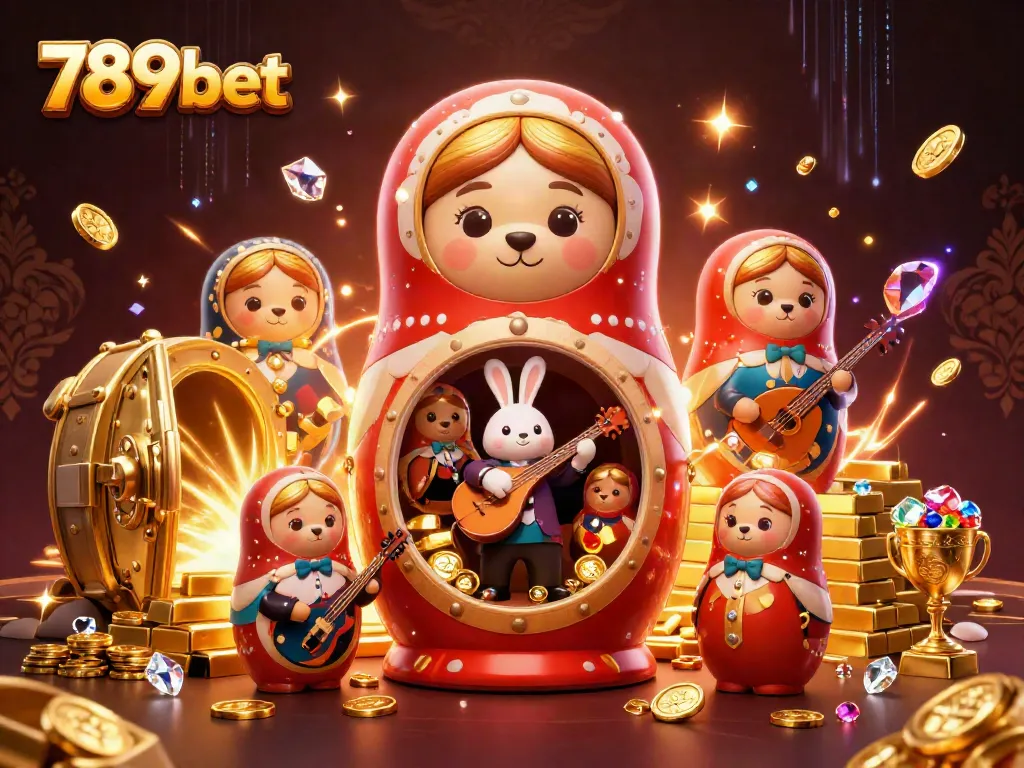 Engage with the vibrant 789bet casino experience featuring a festive scene of unique characters and glittering treasures.