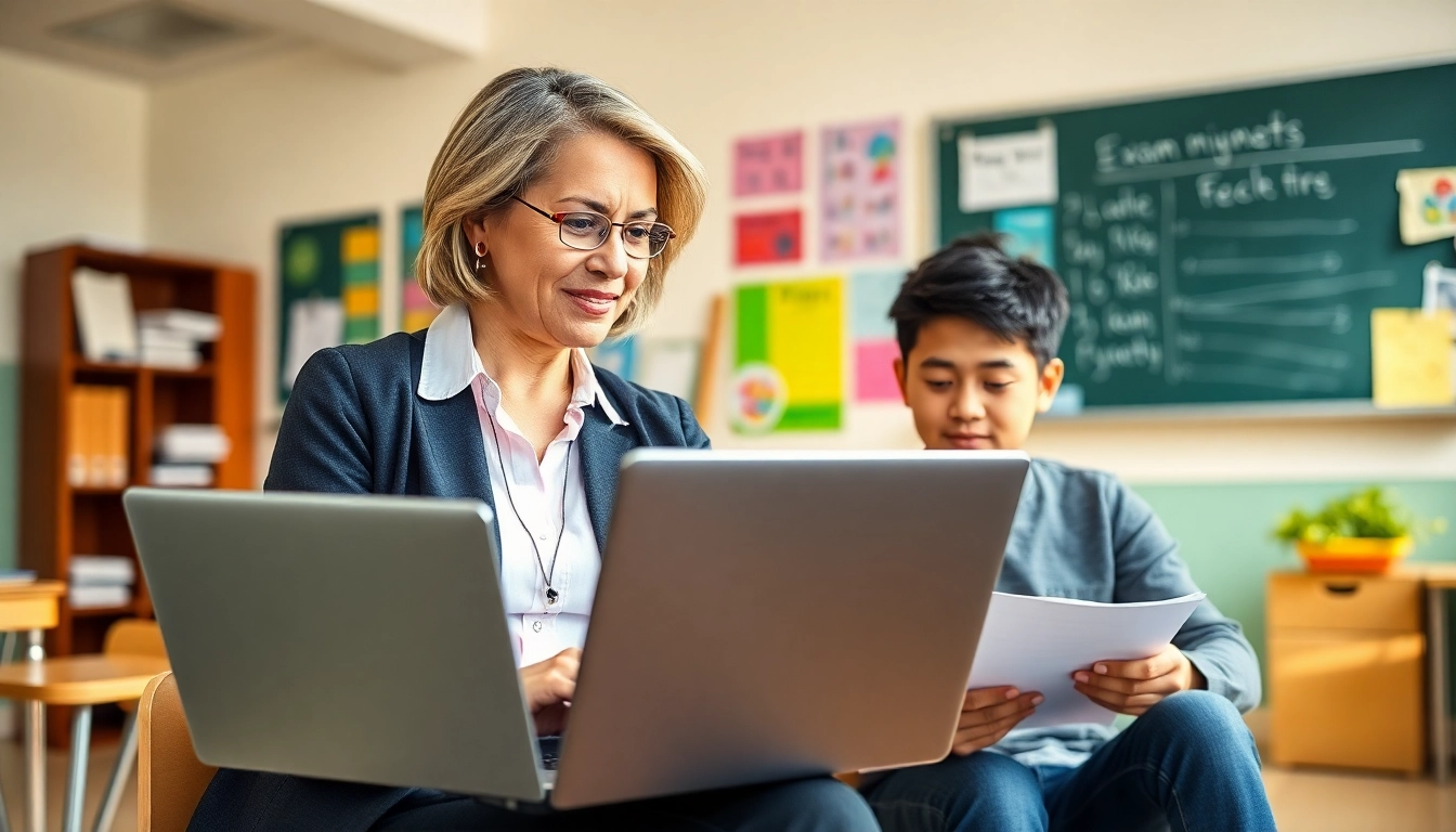 Providing exam help in a supportive classroom setting between a tutor and student.
