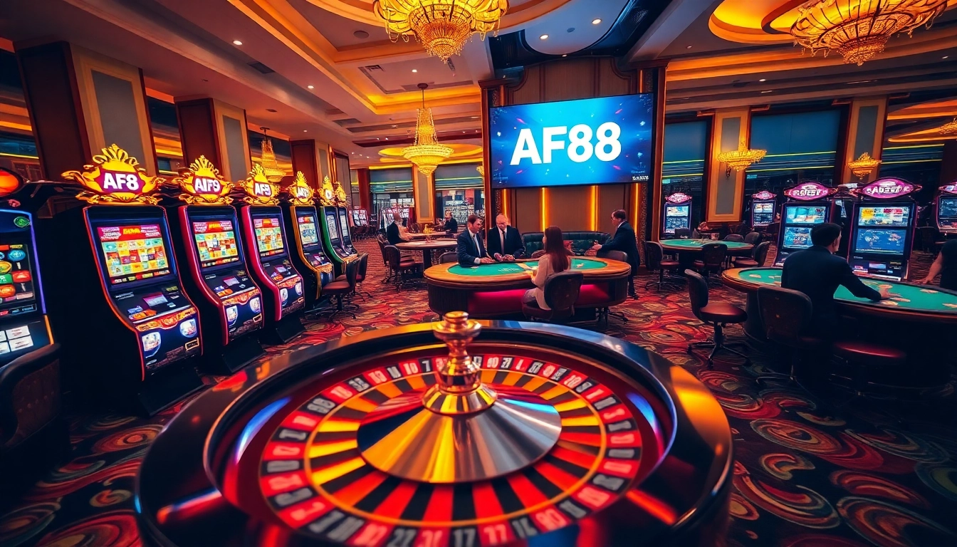 Players enjoying casino games at AF88 link, highlighting excitement and engagement in a luxury setting.