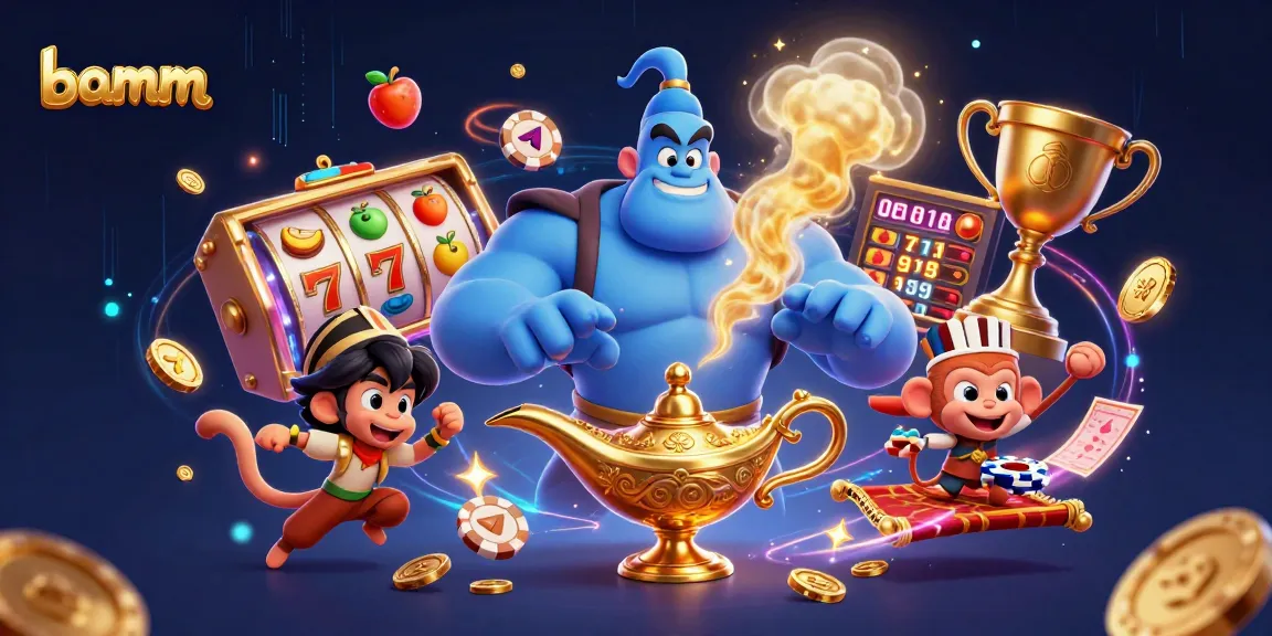 Bamm reveals vibrant 3D casino illustration featuring a genie, monkey, and slot reels spinning with excitement.