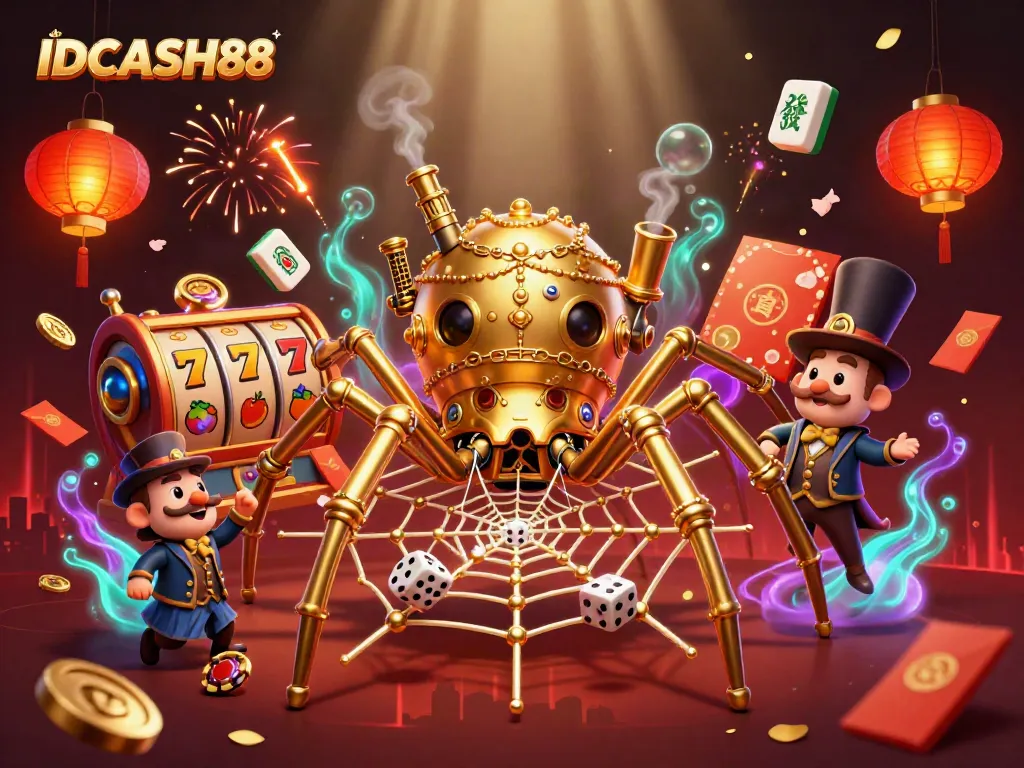 Play thrilling games at IDCASH88 with steampunk elements and vibrant casino symbols.