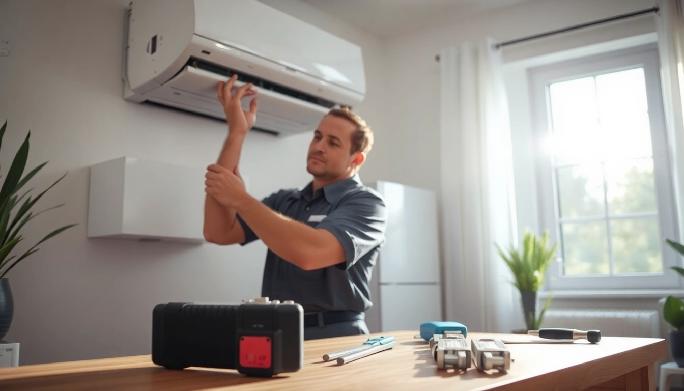 Expert HVAC technician performing AC Repair Tampa service in a bright, residential setting.