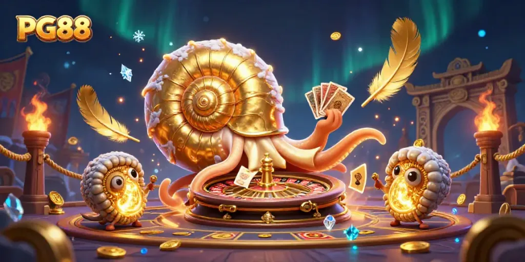 Engage with PG88 at the casino featuring a giant nautilus roulette wheel and glowing companions.