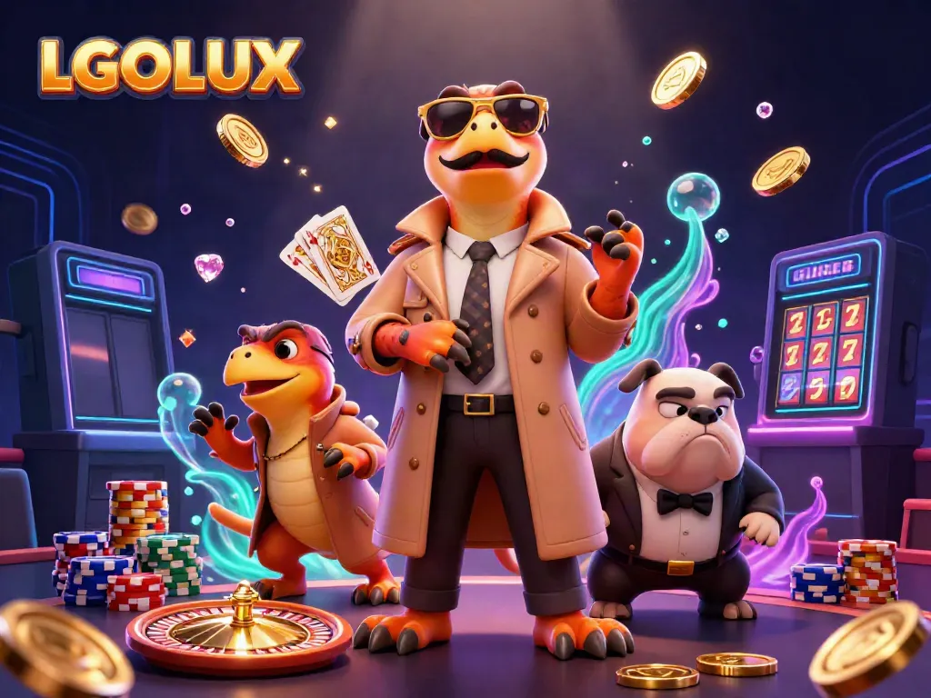 Experience the excitement at LGOLUX with raptors in disguise entering a VIP casino lounge.