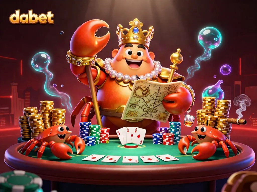 Dabet offers thrilling poker experiences with our golden crab emperor orchestrating a fun casino atmosphere.