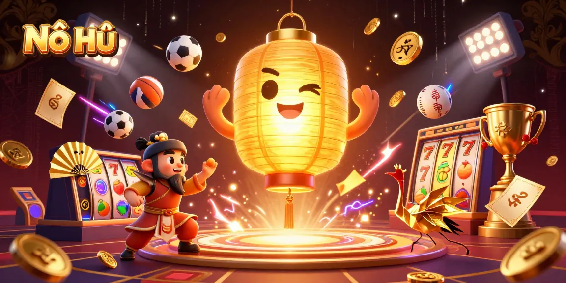 Engage with Nổ hũ slots as vibrant golden lantern spirits and symbols enhance your gaming experience.