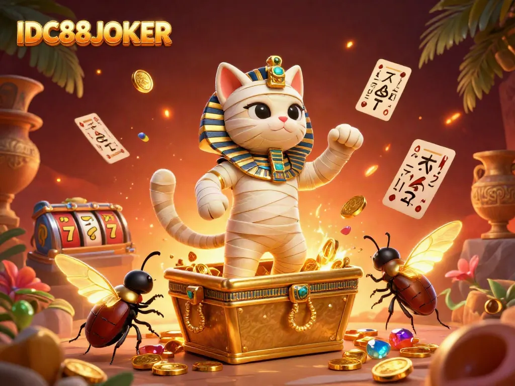 Experience the excitement of IDC88JOKER with a vibrant 3D illustration of fun casino elements.