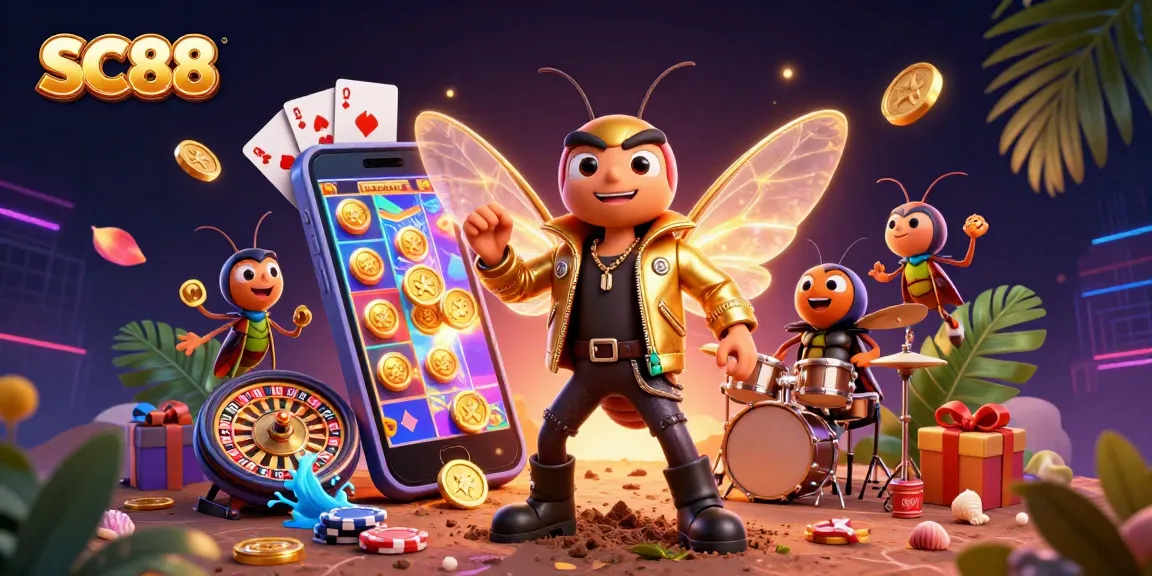 Experience SC88's immersive gaming with a vibrant casino scene featuring dynamic characters and exciting game elements.