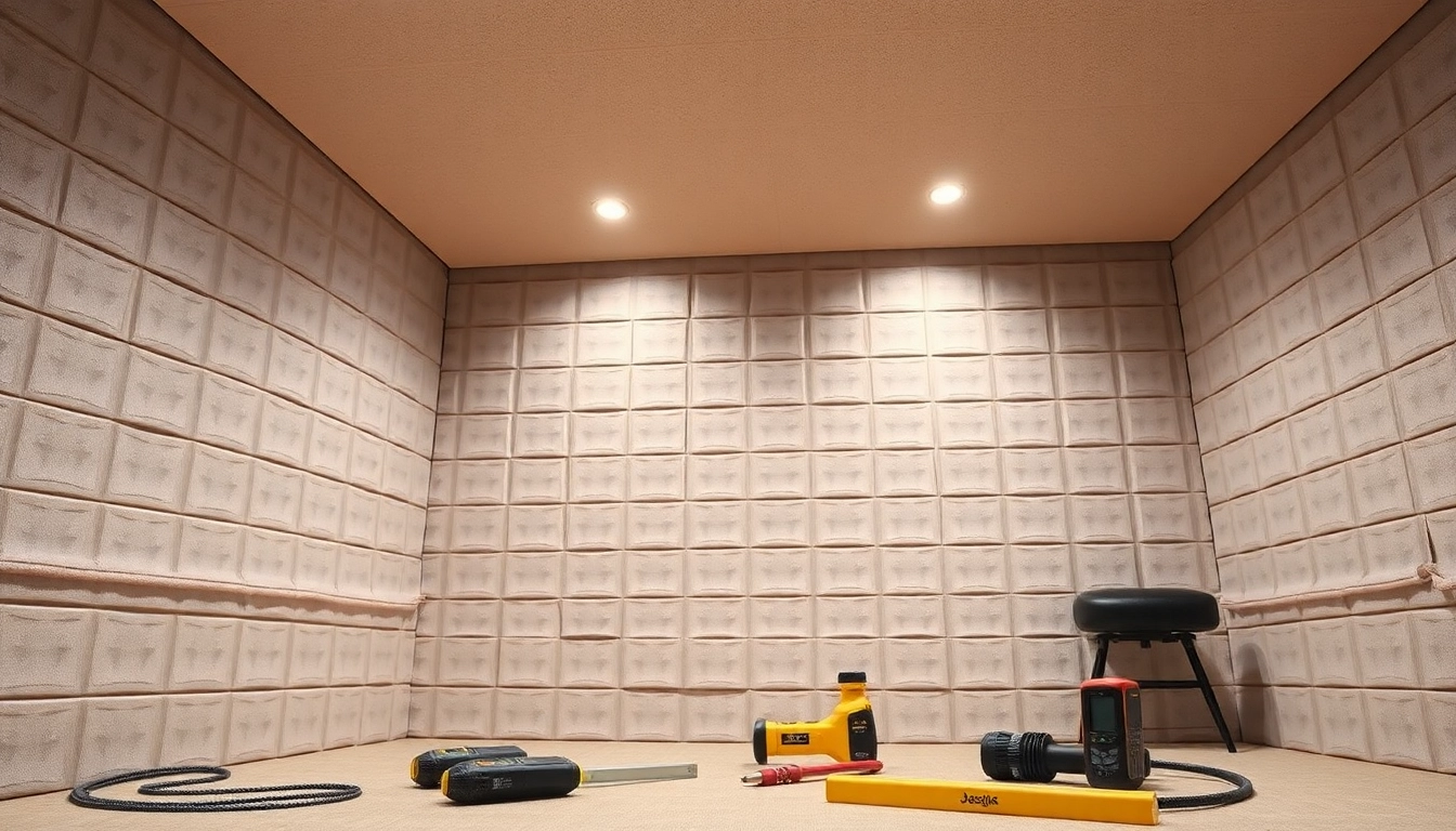 Installing mass loaded vinyl for effective soundproofing in a professional setting.
