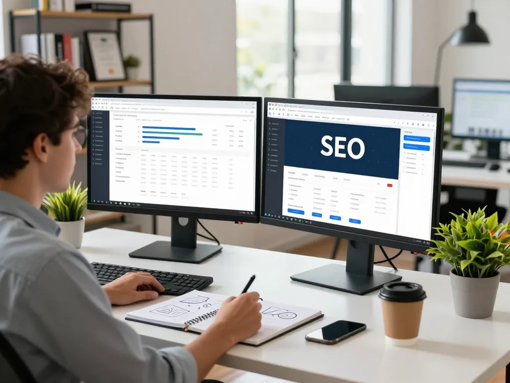 SEO specialist optimizing website performance using group buy seo tools in a modern workspace.